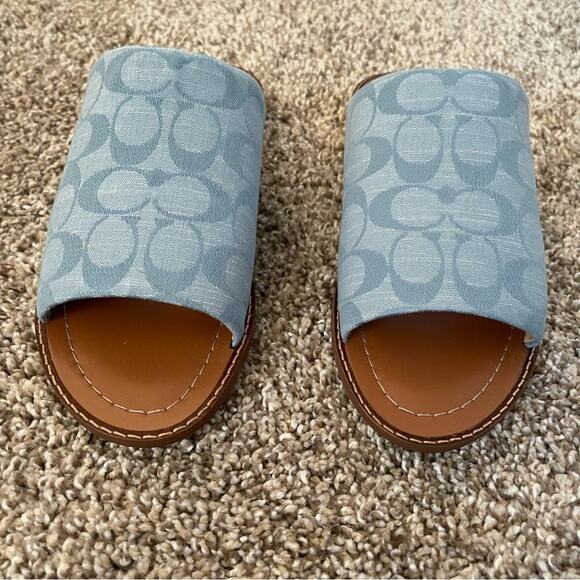 New Coach Blue Signature Monogram C Canvas Sandals Shoes - Picture 4 of 7